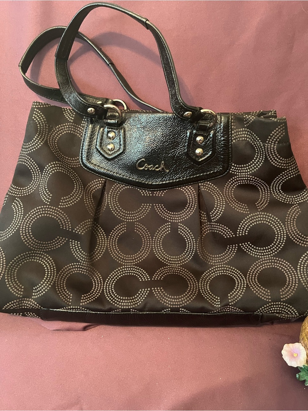 Coach Black and Brown Signature Circle Tote